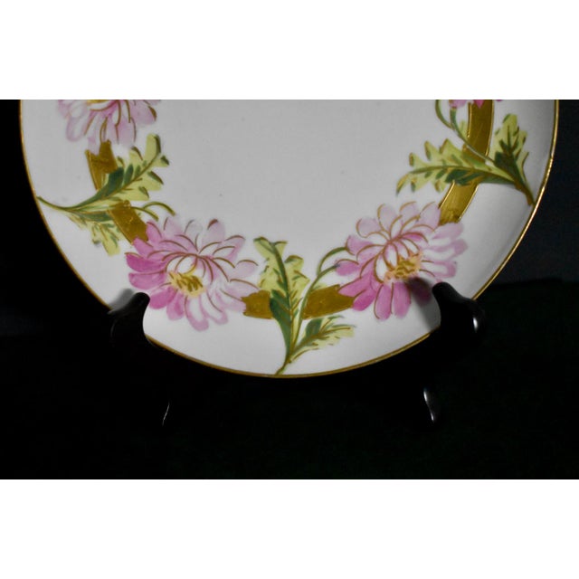 Antique Limoges Porcelain Cabinet Plate Pink Chrysanthemum Wreath For Sale - Image 11 of 15