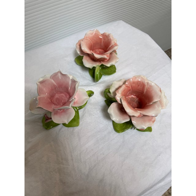 Italian Capodimonte Blooming Flower Candle Holders, Set of Three For Sale - Image 3 of 12