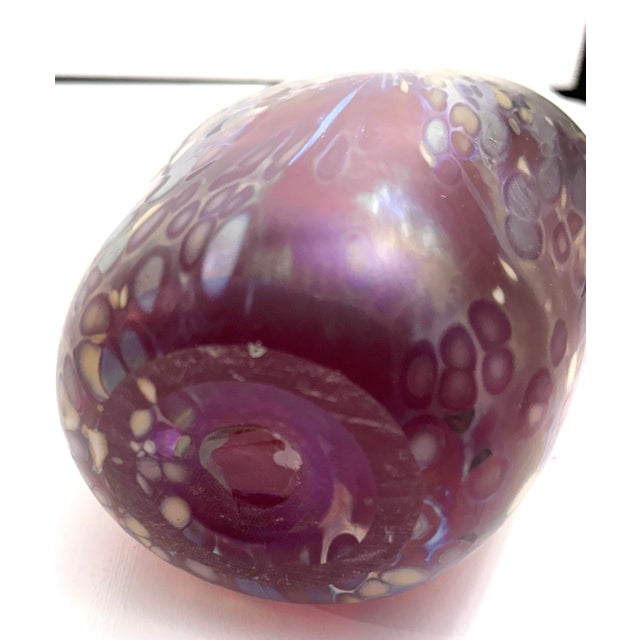 1980s Modern Art Blown Glass Iridescent Purple and Gold Large Vase For Sale - Image 4 of 12