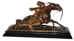 Edouard Drouot, Figure in Ambush in Front of His Horse, 1920s, Bronze