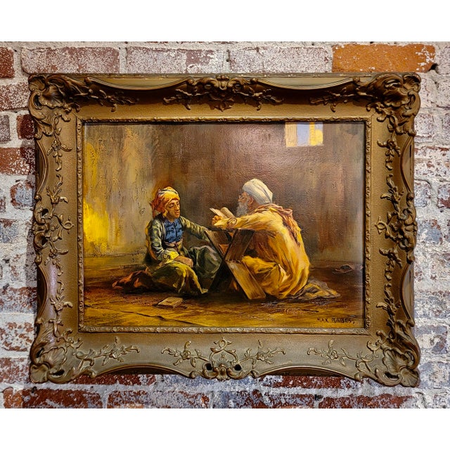 Max Rabes -Old Patriarch reading the Koran to a young man-Orientalist Oil painting 19th century oil painting on canvas...