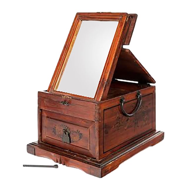 Late 19th Century Antique Asian Rosewood Travel Dressing Box With Mirror For Sale