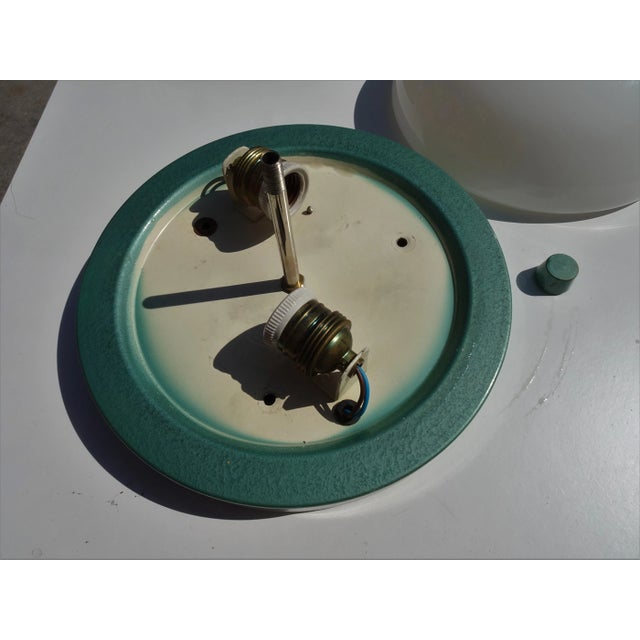 Metal Industrial Metalic Green Lacquered Ceiling Lamp in White Opaline Glass, 1940s For Sale - Image 7 of 12