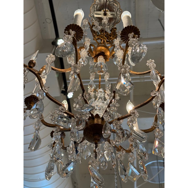 Dennis & Leen In the Style of Dennis & Leen Gold Finish Six Light Crystal Chandelier For Sale - Image 4 of 12