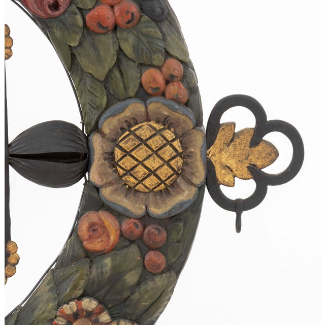 Early 20th Century Scandinavian Polychromed Wood and Iron Chandelier, Early 20th Century For Sale - Image 5 of 9