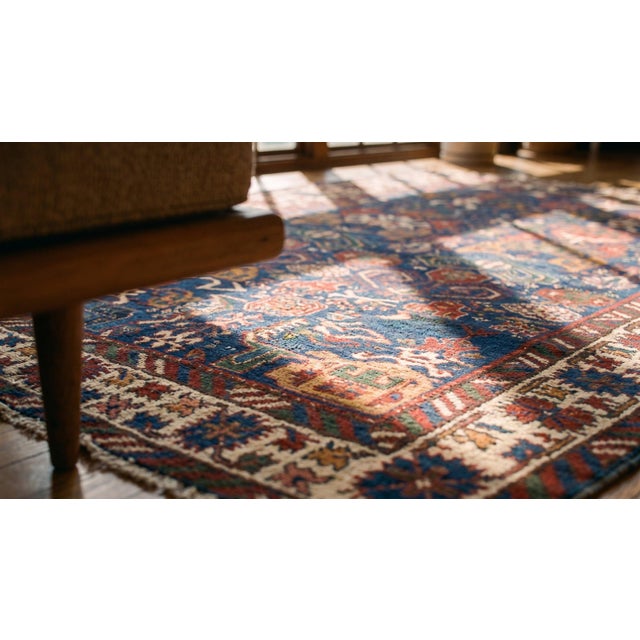 Navy Blue 1890s Blue Navy Geometric Tribal Antique Caucasian Bidjov Rug Hand Knotted 3'7" X 6'6" Wool Carpet For Sale - Image 8 of 8