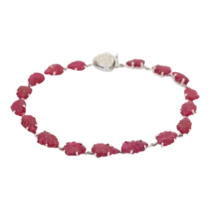 Leaf Carved Ruby and Diamond Bracelet in 18k White Gold, 4.3ct Ruby, USAMade