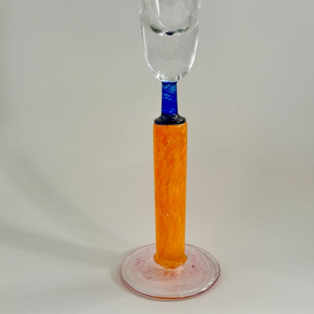 1990s Postmodern Memphis Style Hand-Blown Art Glass Champagne Flute For Sale In Miami - Image 6 of 11
