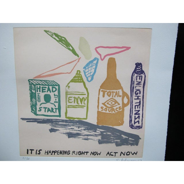 Chris Johanson (1968, California) aquatint etching on thick Somerset white paper, "Perceptions #7", "It Is Happening Right...