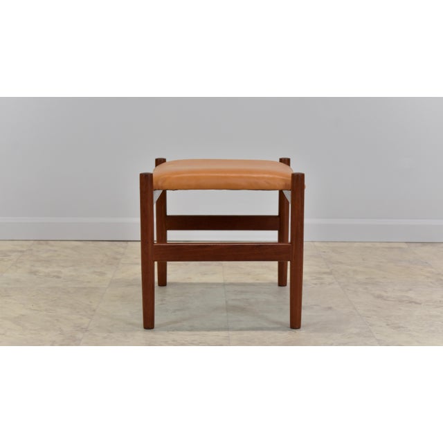 Wood Mid Century Danish Leather Footstool Attributed to Spottrup Mobelfabrik For Sale - Image 7 of 18