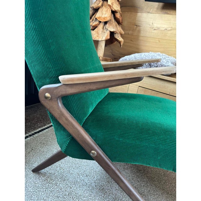 Wood Vintage Scandinavian Armchair in Green Corduroy, 1960s For Sale - Image 7 of 10