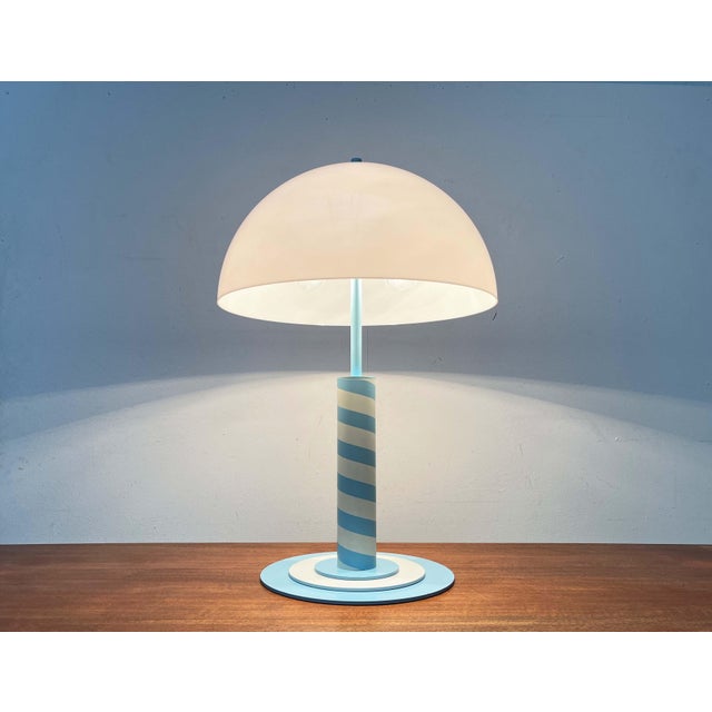 Postmodern lamps with a striking pattern. This is a rare set consisting of a floor and table lamp. the playful pattern and...