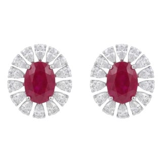 Natural Ruby 7.45cts & Diamond 2.35cts Earring in 18k Gold For Sale