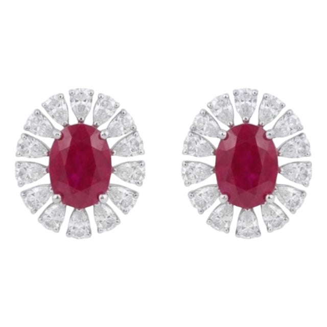 Natural Ruby 7.45cts & Diamond 2.35cts Earring in 18k Gold For Sale