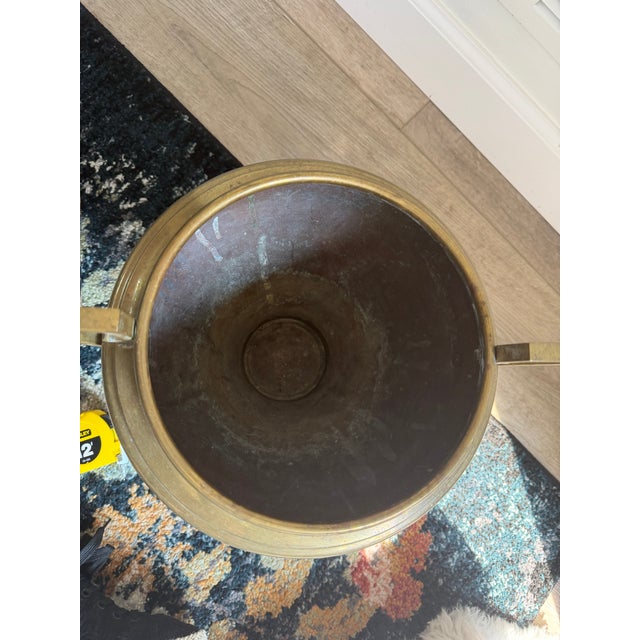 Metal Vintage Neoclassical Solid Brass Pedestal Urn Planter With Geometric Handles For Sale - Image 7 of 9