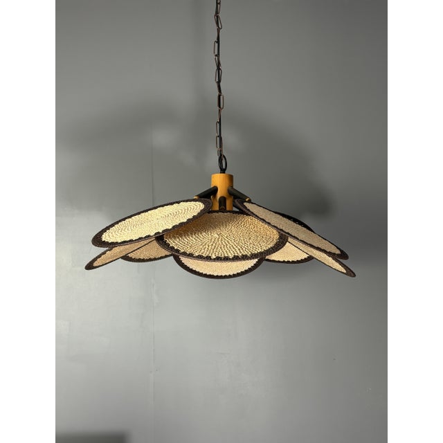Mid-Century Rattan Fan Pendant Lamp in the style of Ingo Maurer, 1970s For Sale - Image 6 of 18