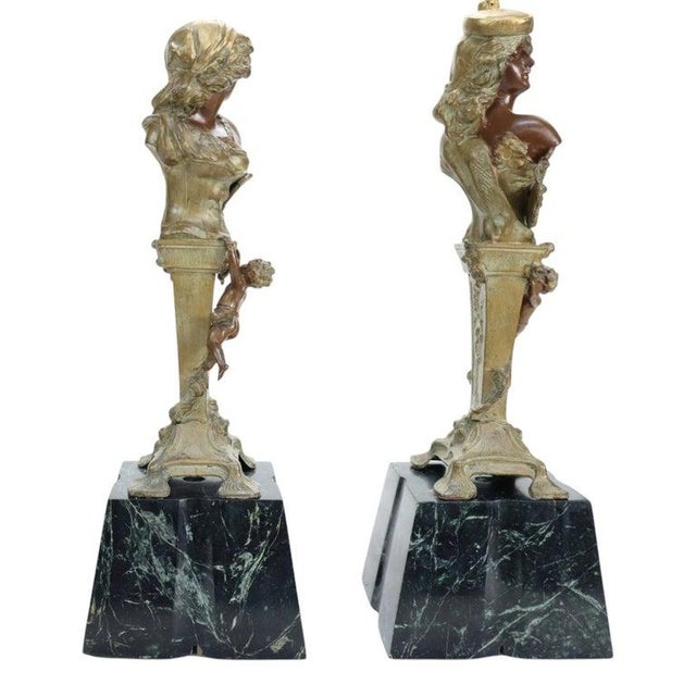 19th Century Art Nouveau Carmen & Mignon Bronze Figures on Plinths - Pair For Sale - Image 14 of 14