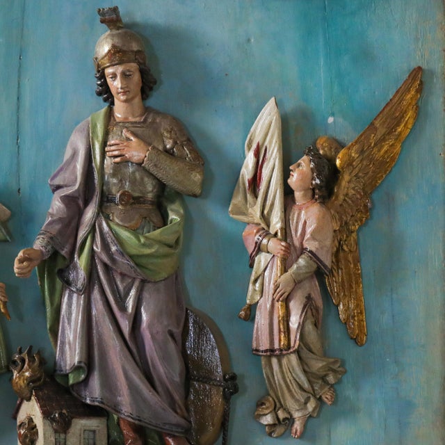 Cerulean Large 19th Century Saint Florian Carved Relief Plaque in Gilt Arched Frame For Sale - Image 8 of 14