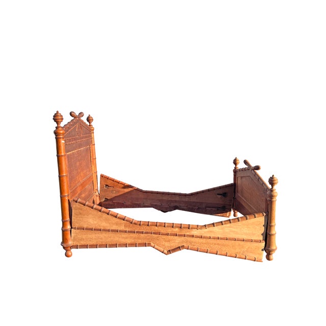 Antique French Bed Frame Headboard Set in Birds Eye Maple Faux Bamboo English Style For Sale - Image 4 of 11