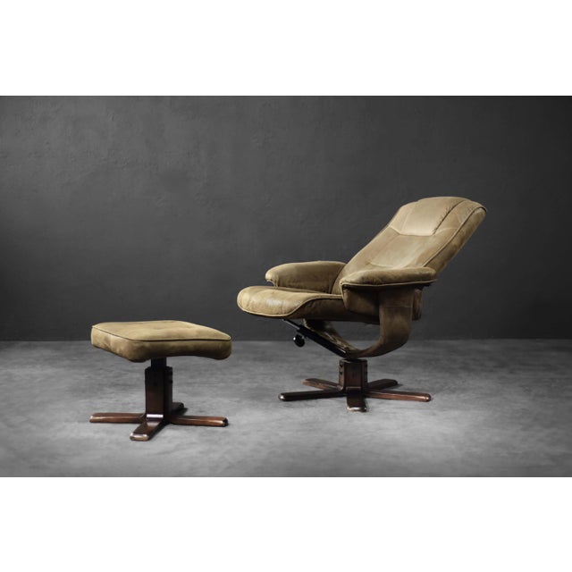 Mid-Century Modern Set of Mid-Century Modern Danish Brown Swivel Chair & Ottoman, 1960s For Sale - Image 3 of 18