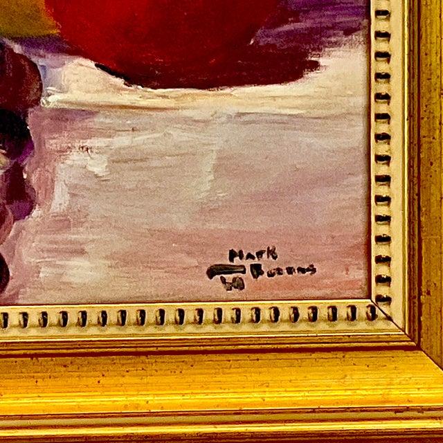 Burgundy 1969 Vintage Boho Chic Original Still Life Oil Painting, Artist Signed, Framed For Sale - Image 8 of 10