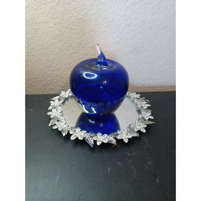 Gorgeous Signed Blenko Cobalt Blue Art Glass Apple Paperweight For Sale - Image 4 of 6