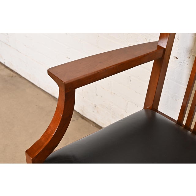 Wood Stickley Mission Arts & Crafts Cherry Wood High Back Spindle Armchairs, Pair For Sale - Image 7 of 12