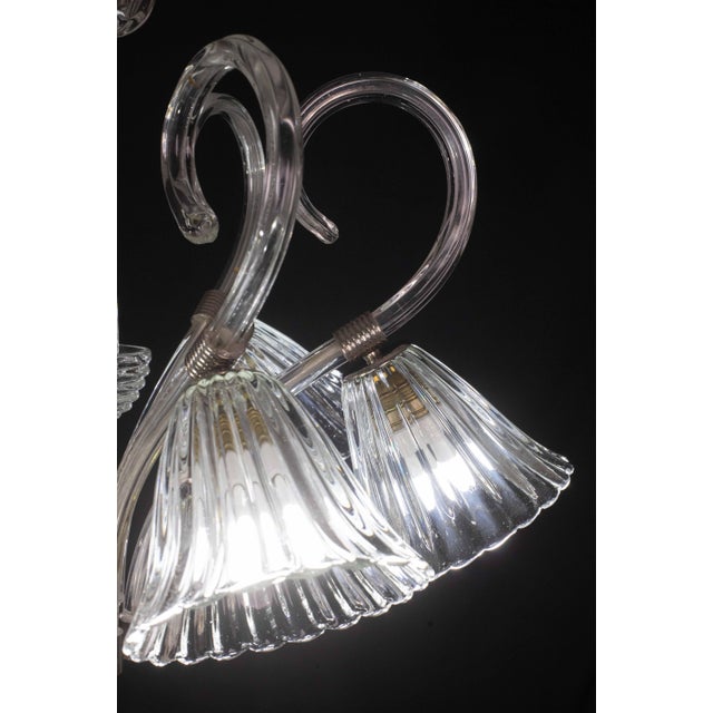 Metal 1950s 6 Light Art Deco Murano Glass and Brass Chrome Chandelier Attributed to Barovier & Toso For Sale - Image 7 of 12