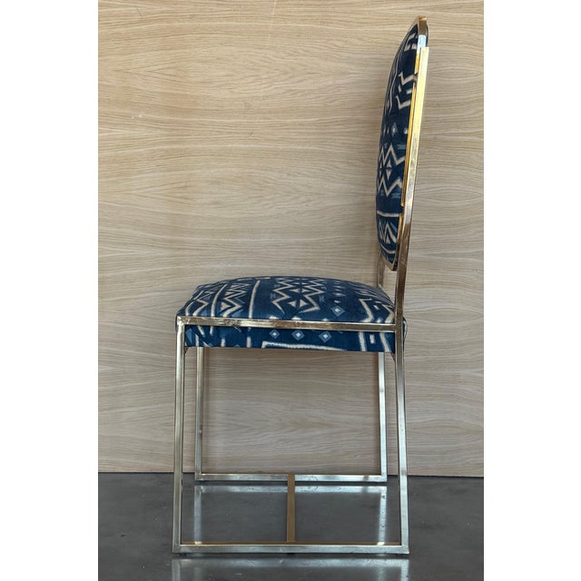 Mid 20th Century Set of Six Golden Dining Room Chairs in Brass with Geometrical Fabric For Sale - Image 14 of 18