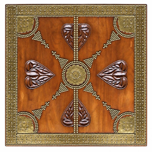 Mid 20th Century Mid-Century Anglo-Indian Carved Teak and Brass Coffee Table For Sale - Image 5 of 6