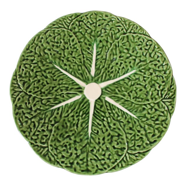 Vintage Olfaire Portuguese Majolica Green Cabbage Plate For Sale