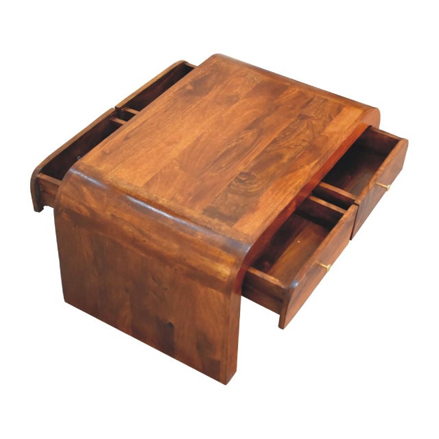 Rounded Chestnut Wood Coffee Table With Four Drawers For Sale In Philadelphia - Image 6 of 8