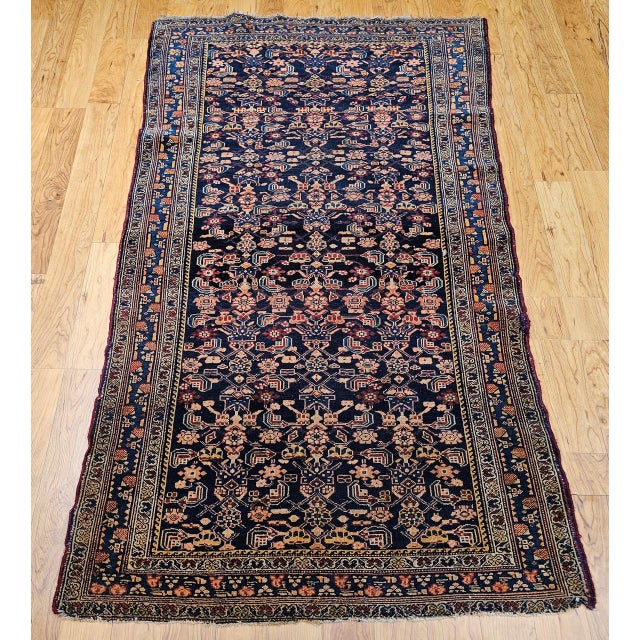 Antique Persian Senneh Area Rug, Hand-Knotted Wool, Allover Herati Pattern, Navy & Red, 4x6 For Sale - Image 10 of 18