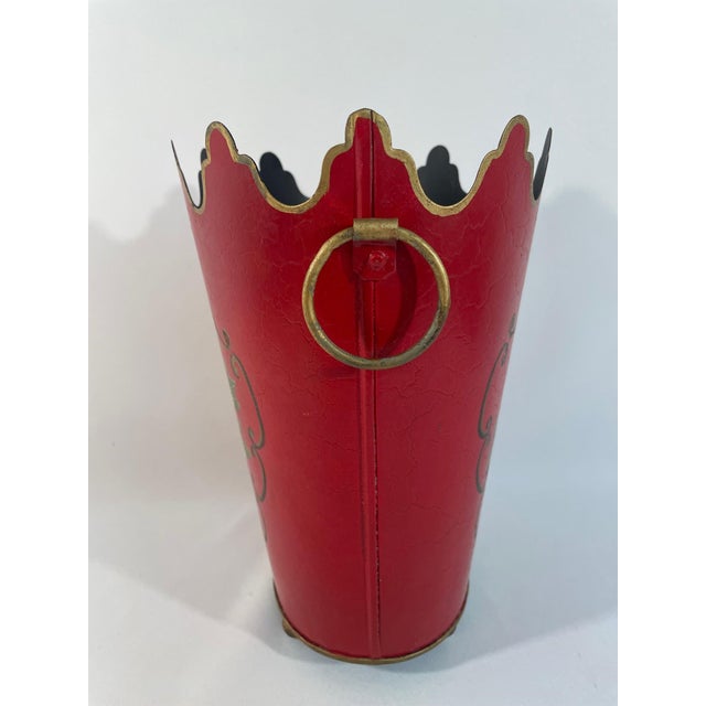 French Provincial Tall Vintage French Tole Cachepot With Monteith Rim For Sale - Image 3 of 14