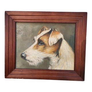 1990s Oil on Canvas Portrait Dog Painting of a Jack Russell Terrier For Sale