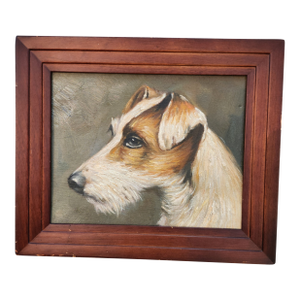 1990s Oil on Canvas Portrait Dog Painting of a Jack Russell Terrier
