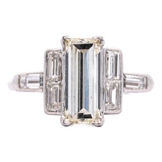 1930s Gia Certified 1.56 Carat Long Emerald Cut Diamond Vintage Art Deco Platinum Ring, Size 5 For Sale