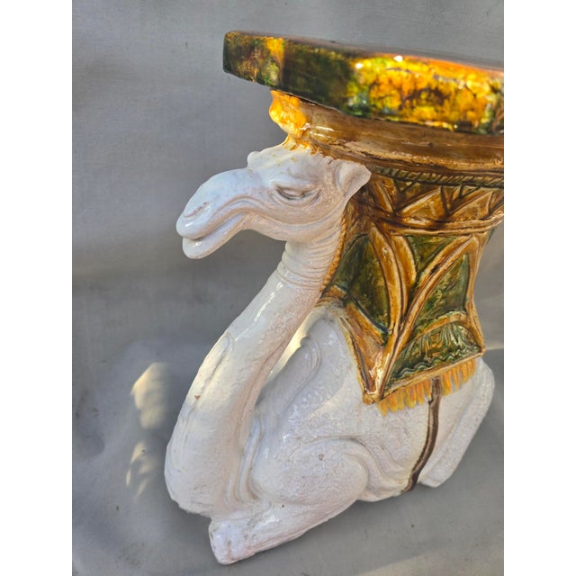 Hollywood Regency Vintage Majolica Style Camel Garden Seat For Sale - Image 3 of 14