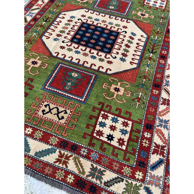 Caucasian Fachralo Kazak Octagon Medallion Hand-Knotted Wool Rug - 4'9" X 6'6" For Sale - Image 4 of 10
