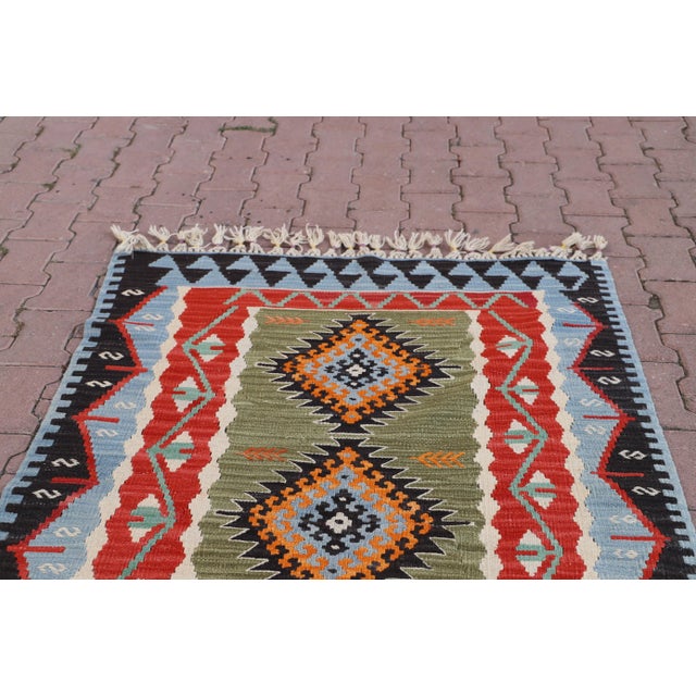 1970s 1970s Mid-Century Modern Blue Kilim Rug For Sale - Image 5 of 8