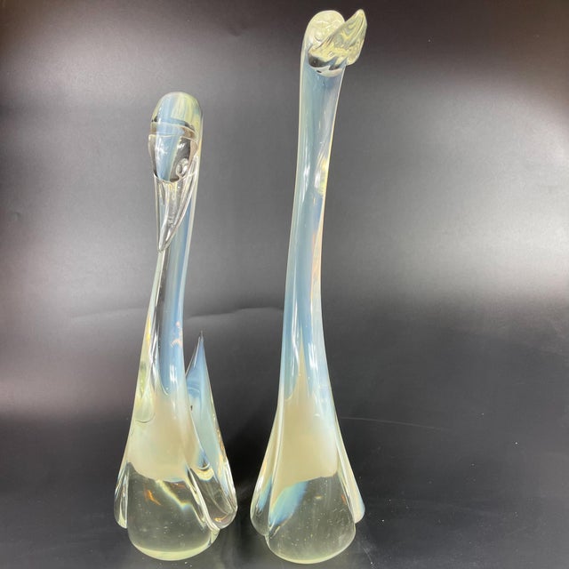1960s Art Glass Clear Opalescent Swan Figurines Sculptures Attributed to Murano Cenedese- Set of 2 For Sale - Image 11 of 11