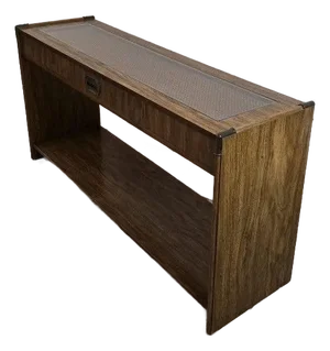 Vintage Mid Century Modern Wood Cane & Glass Top Sofa/Console Table