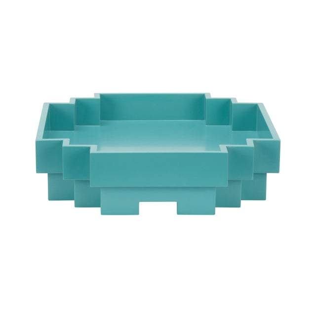 Transitional Japandi Tray in Aquamarine For Sale - Image 3 of 4