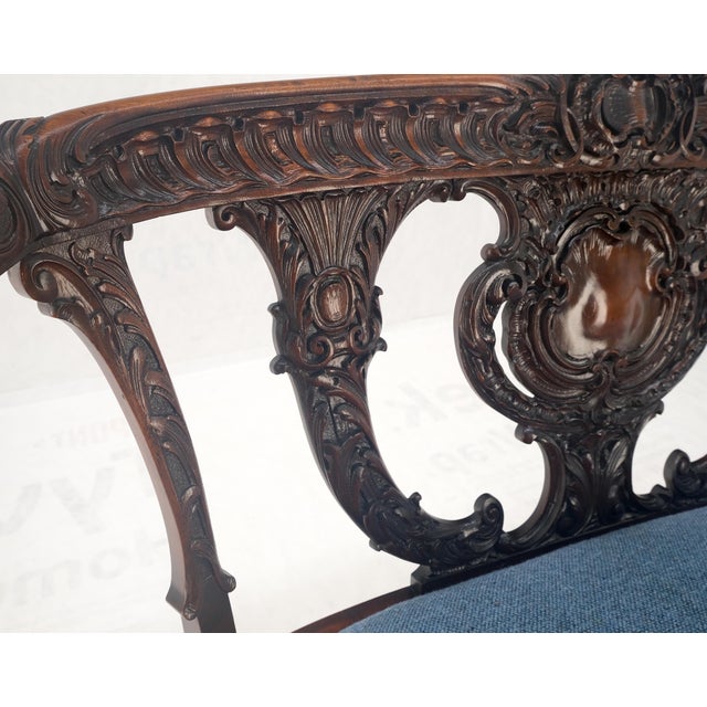 Brown Very Fine Details Carved Mahogany Circa 1920s Settee Loveseat Sofa For Sale - Image 8 of 12