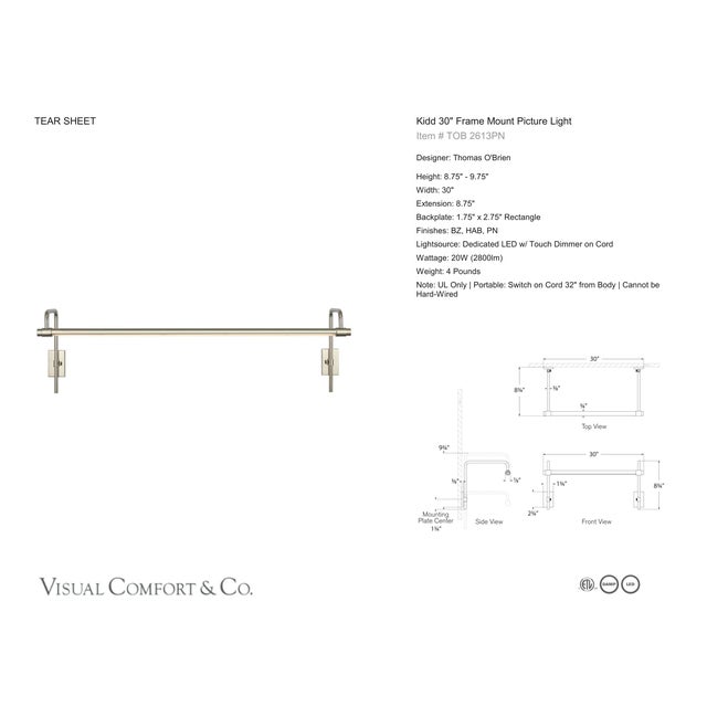 Modern Thomas O'Brien for Visual Comfort Signature Kidd 30" Frame Mount Picture Light in Polished Nickel For Sale - Image 3 of 13