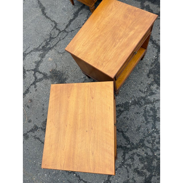 Fantastic vintage regency bedroom set by Henredon Furniture Company. Set includes low chest with mirror , pair of...