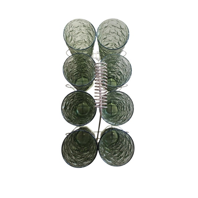 Beautiful mid century set of eight Anchor Hocking crinkle textured glasses in Lido Murano pattern with gold colored...