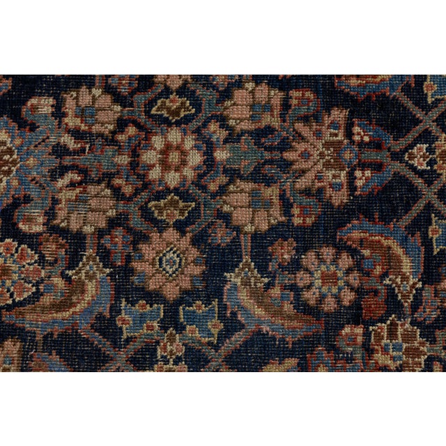 Ivory Antique Bidjar Style Wool Rug in Terracotta & Indigo, Hand-Knotted Medallion For Sale - Image 8 of 12