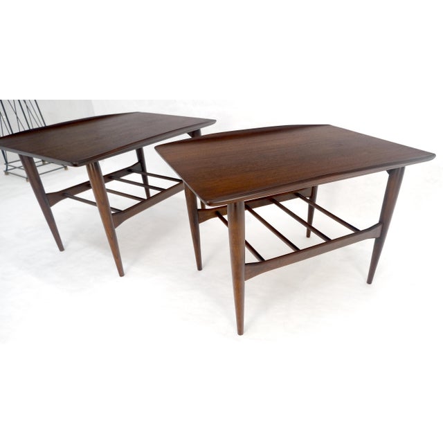 Pair American Mid Century Modern Walnut Rolled Edges End Side Tables MINT! For Sale - Image 12 of 13