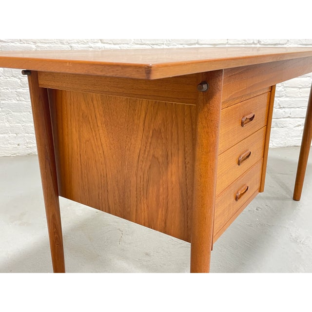 Mid Century Modern Teak Double Sided Desk | Expandable Danish Drop Leaf Desk, 1960's For Sale - Image 11 of 16